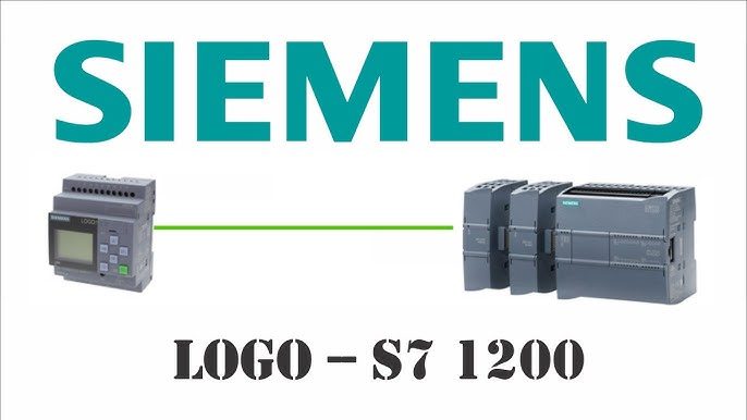 Logo Siemens con un modulo logico LOGO! e una serie di PLC S7-1200 affiancati