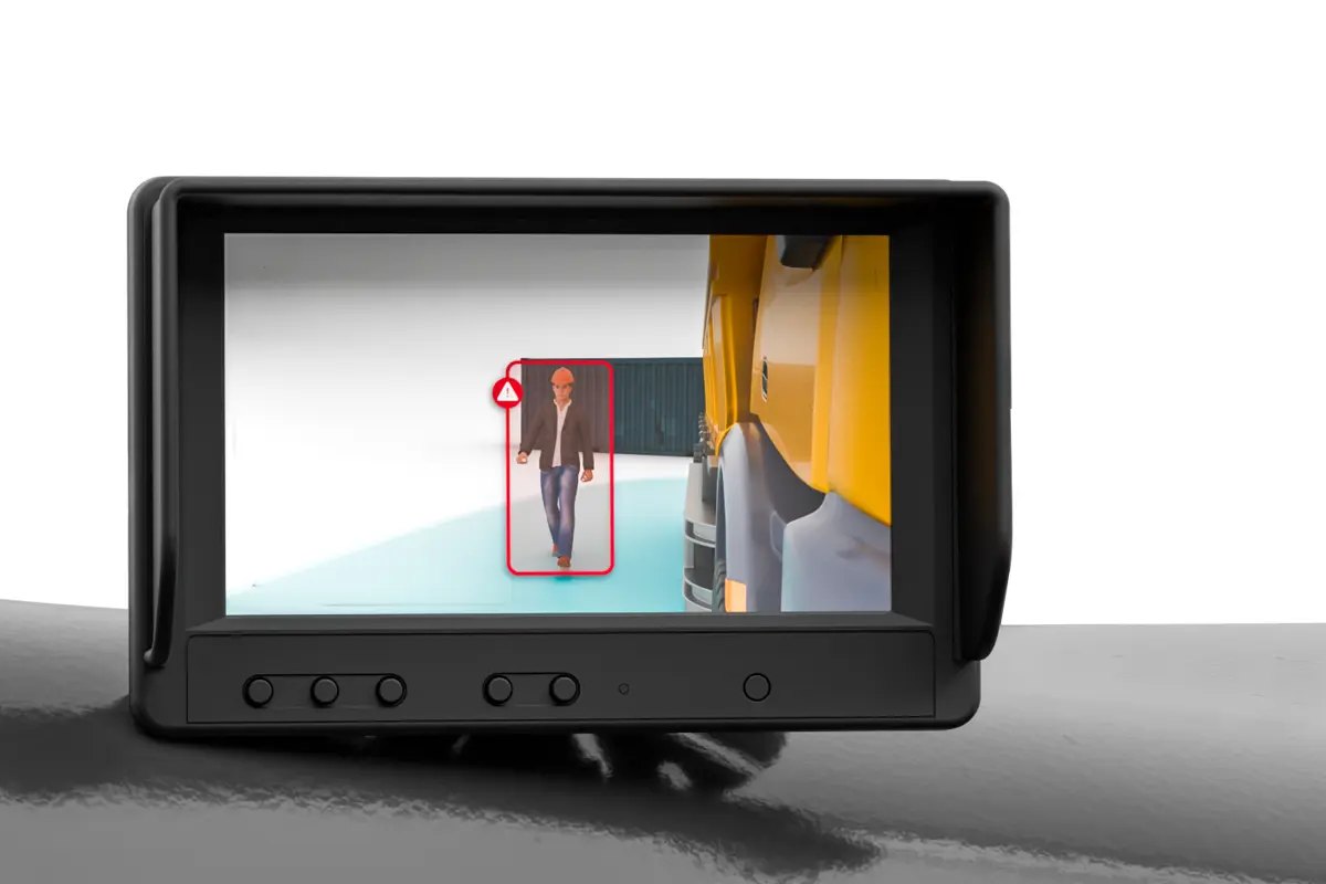 Monitor Brigade in cabina che mostra la vista di una telecamera laterale